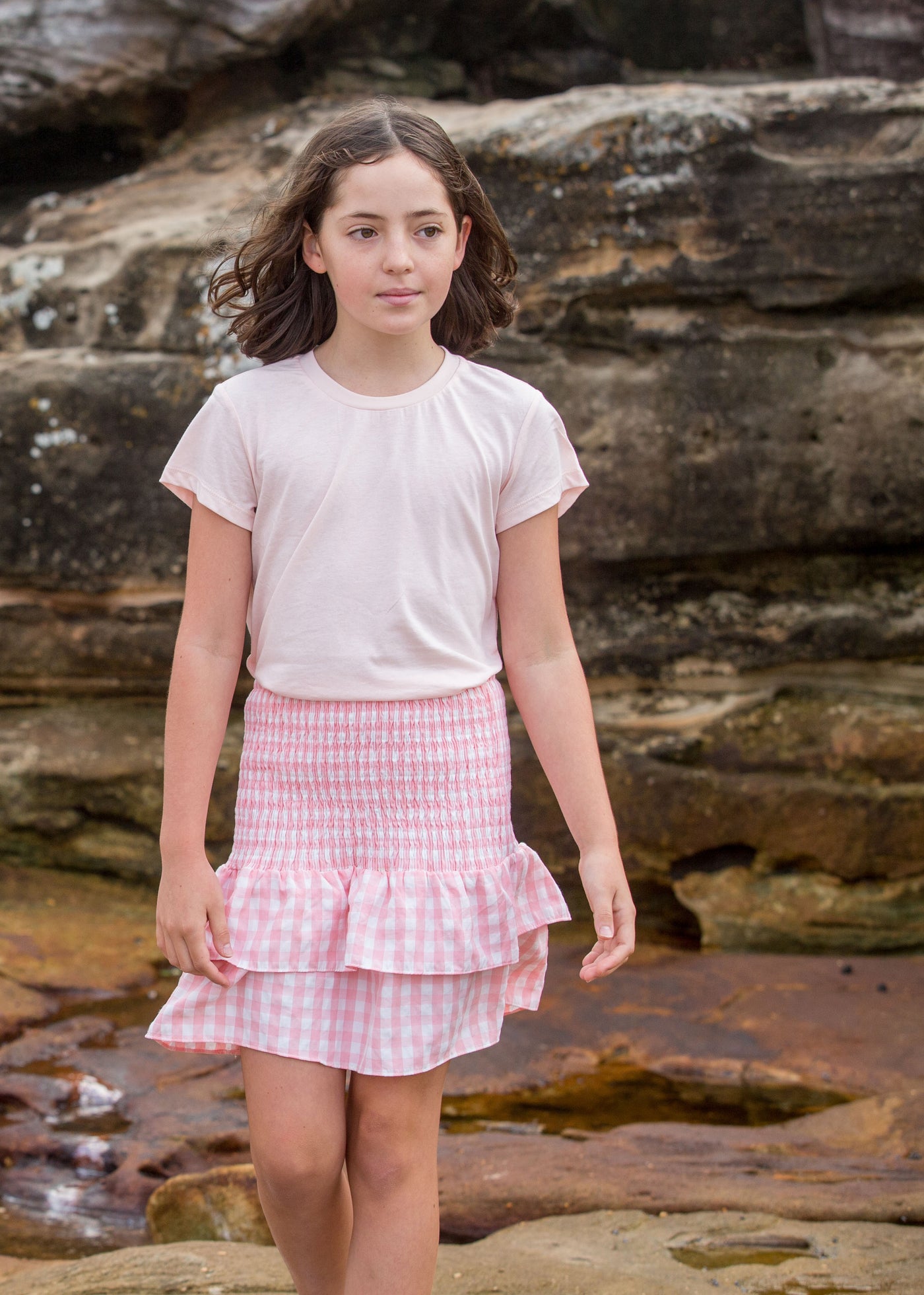 POSITANO SKIRT IN PEACH PINK AND WHITE