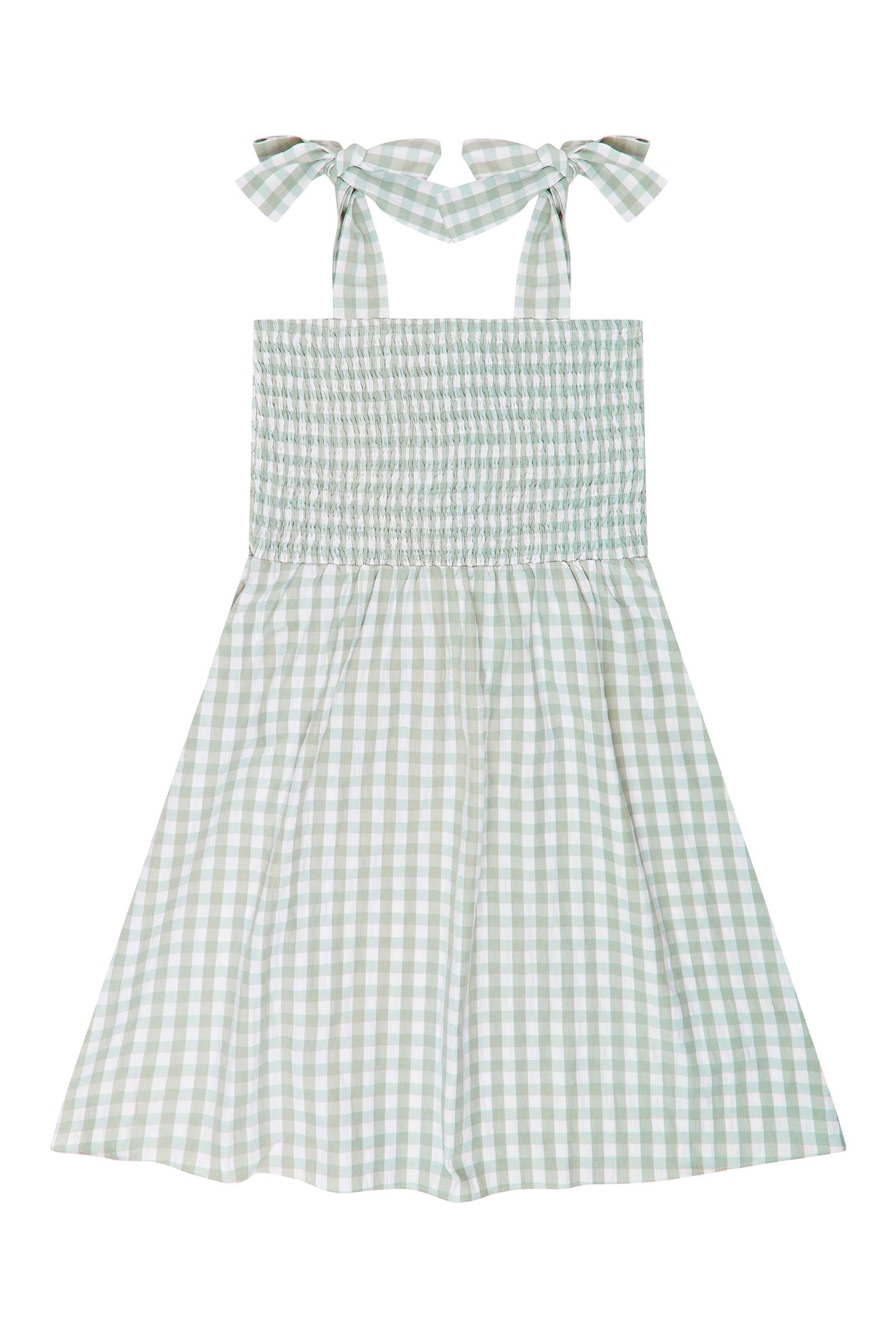 Green and white gingham dress