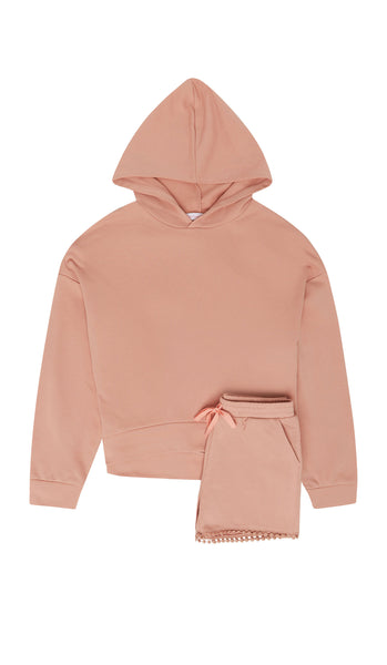 Blush pink hoodie and shorts