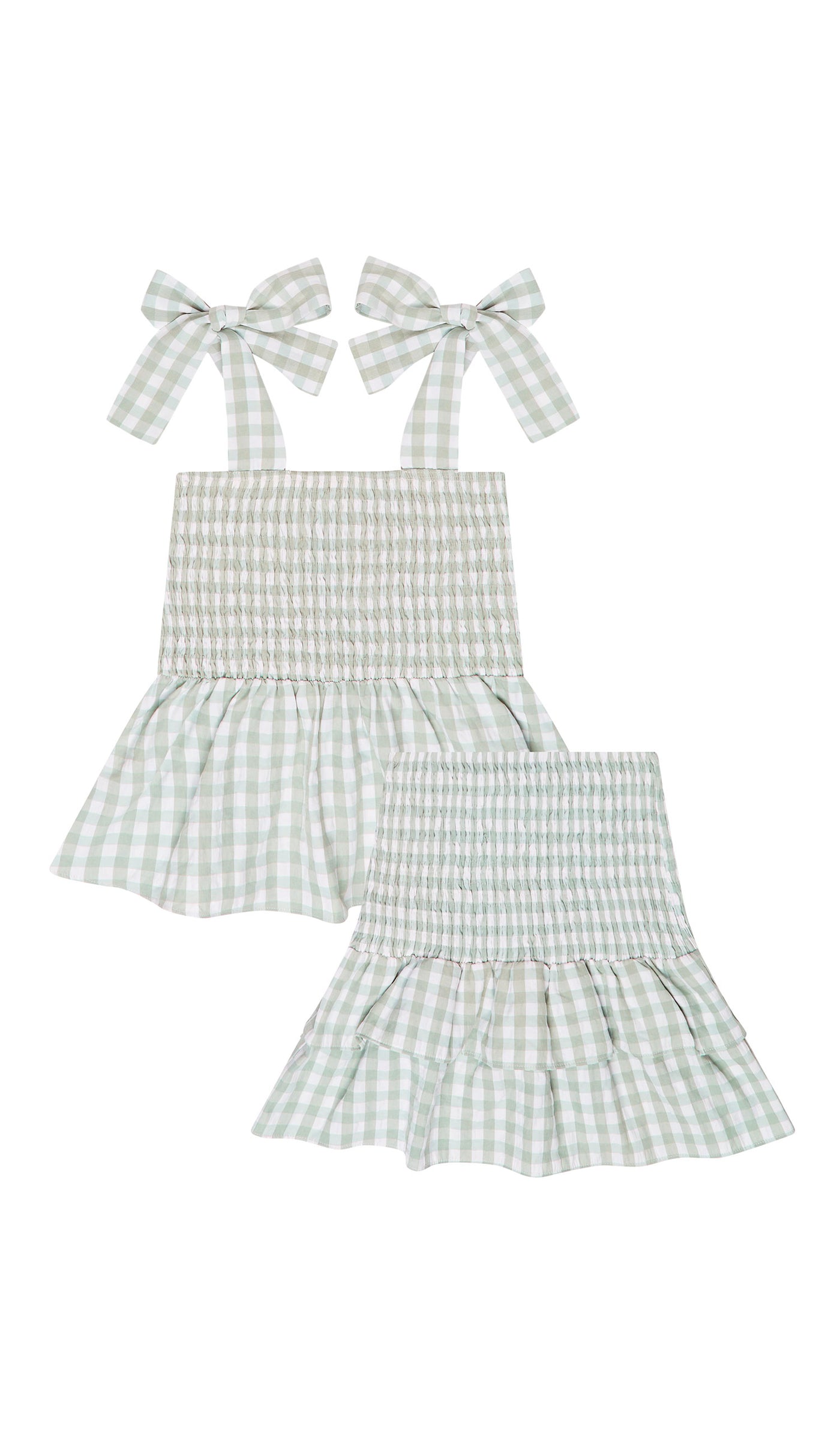 Green and white gingham top and skirt