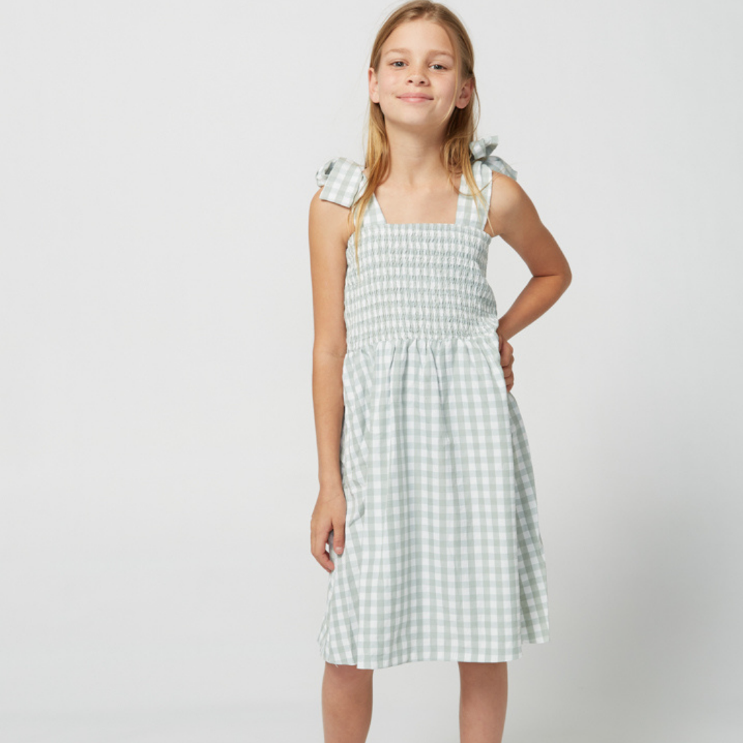 POSITANO DRESS IN SOFT SEA GREEN AND WHITE