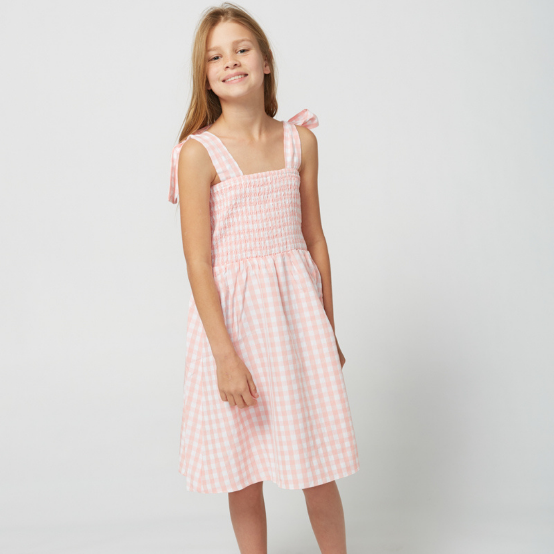 POSITANO DRESS IN PINK PEACH AND WHITE